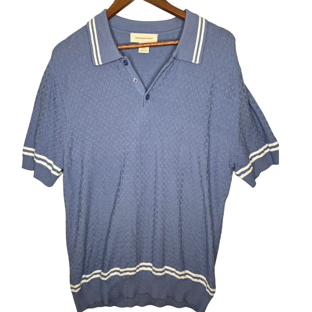 Frederik Anderson Copenhagen Knit Polo‎ Mens Medium Blue white Trim